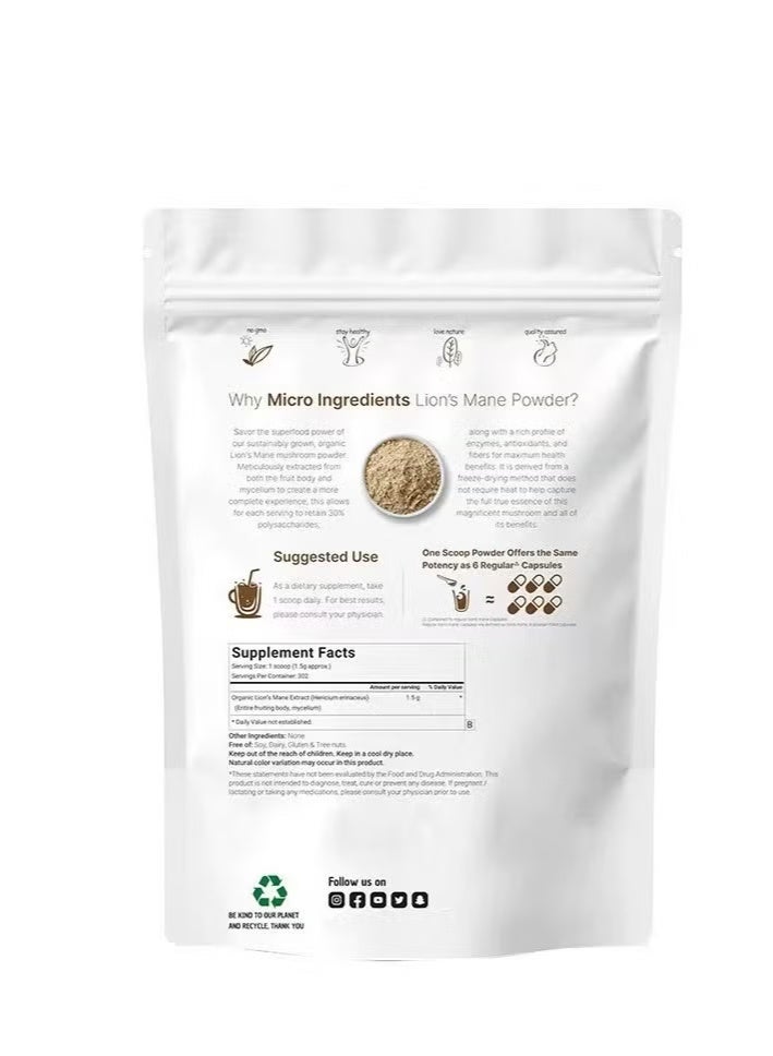 Organic Lions Mane Mushroom Supplement Powder, 1 lb | Natural Superfood for Brain, Energy, & Immune Health | Non-GMO, Vegan - Image 3